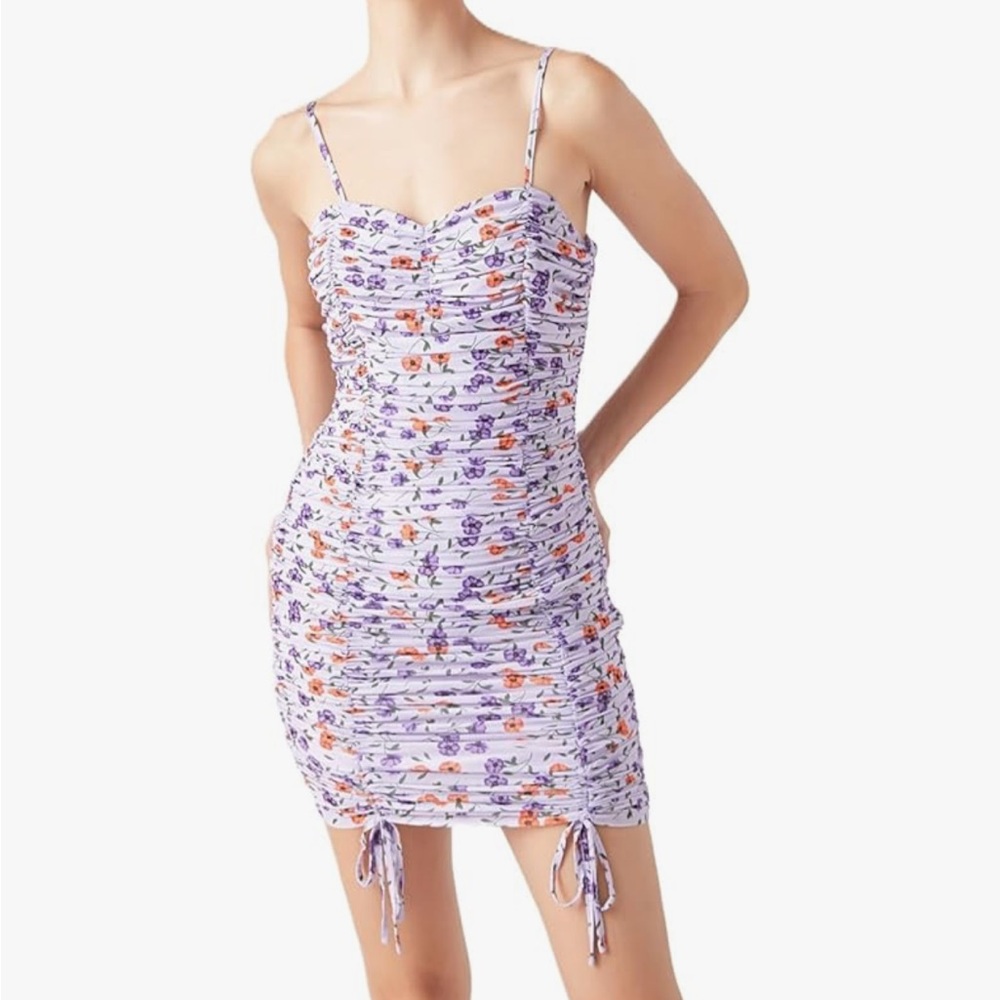 Endless Rose Ruched Floral Mini Dress Bodycon Cami Lilac Cottagecore Date Night